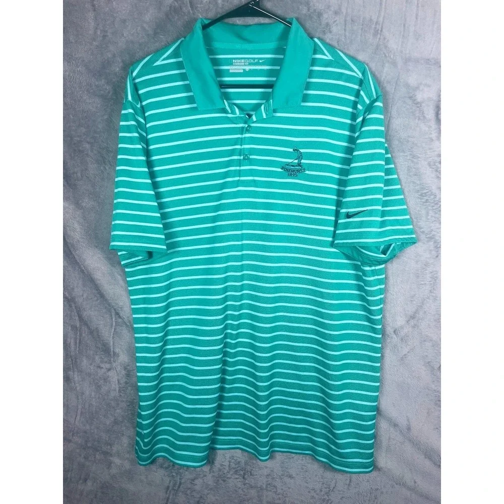 Nike Golf Pinehurst Putter Boy 1895 Men's Polo Shirt Green Striped Size XL